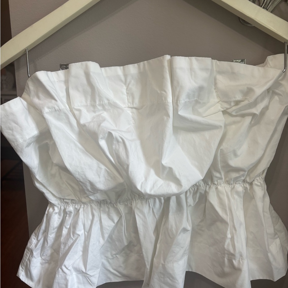 Anthropologie White Strapless ruffle tube Top